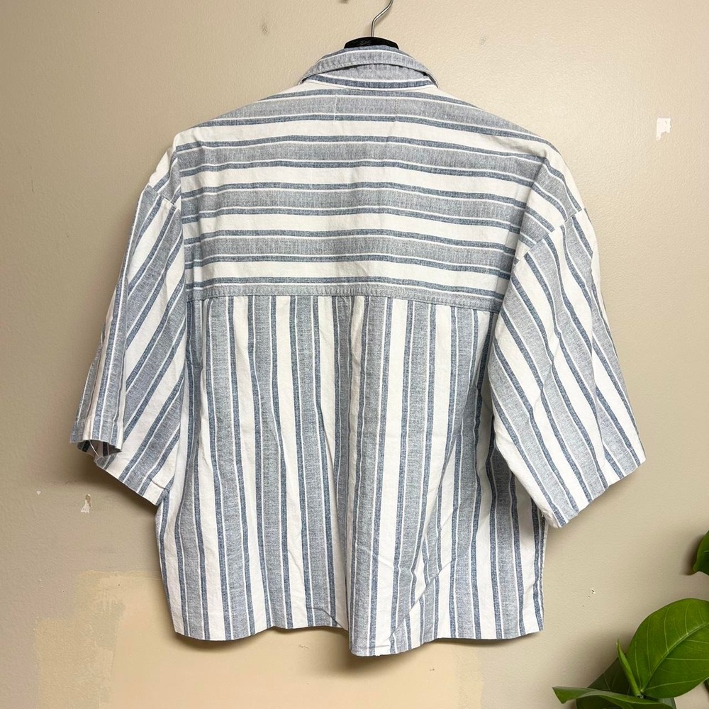 Legendary Bonhomme Vintage 90s Striped Cropped Button Up Shirt Mens L Blue White - Picture 3 of 6